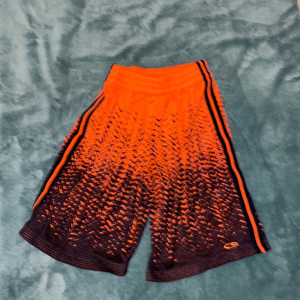 C9 polyester athletic shorts, orange/black, sz M